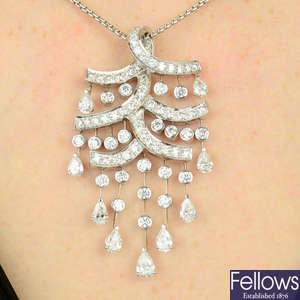 An 18ct gold brilliant-cut and pear-shape diamond fringe pendant, with chain, by Ritz Fine Jewellery.