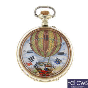 A silver plated open face 'Goliath' pocket watch.