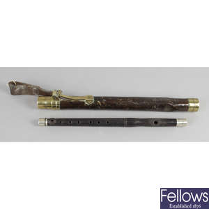 An unusual late 19th century ebony flute.