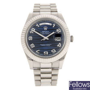 ROLEX - a gentleman's 18ct white gold Oyster Perpetual Day-Date II bracelet watch.