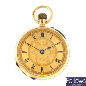 An 18ct yellow gold open face pocket watch by W. Gadsby.