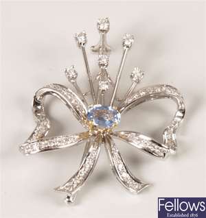 Sapphire and diamond brooch, designed as a