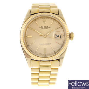 ROLEX - a gentleman's 14ct yellow gold Oyster Perpetual Datejust bracelet watch.