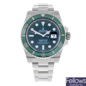 ROLEX - a gentleman's stainless steel Oyster Perpetual Date Submariner "Hulk" bracelet watch.