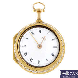 A yellow metal pair case repeater pocket watch by Brockbank.
