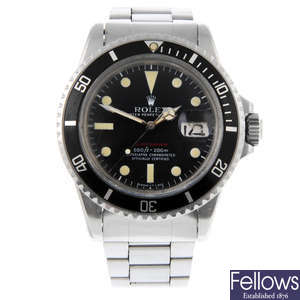 ROLEX - a gentleman's stainless steel Oyster Perpetual Date "Red Submariner" bracelet watch.
