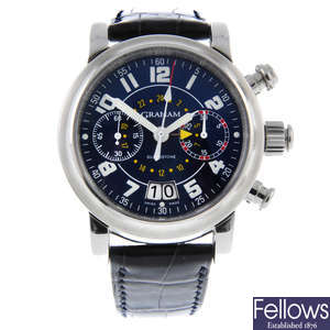 GRAHAM - a gentleman's stainless steel Silverstone GMT chronograph wrist watch.
