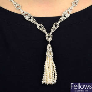 An 18ct gold cultured pearl and diamond 'The London Collection' necklace, with detachable bracelet.
