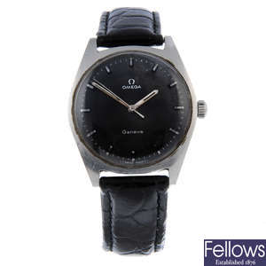 OMEGA - a gentleman's stainless steel Geneve wrist watch with two other Omega wrist watches.