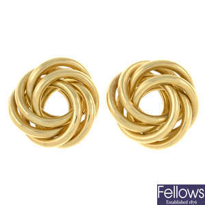 A pair of 9ct gold knot earrings.
