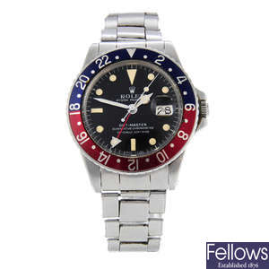 ROLEX - a gentleman's stainless steel Oyster Perpetual  GMT-Master bracelet watch.