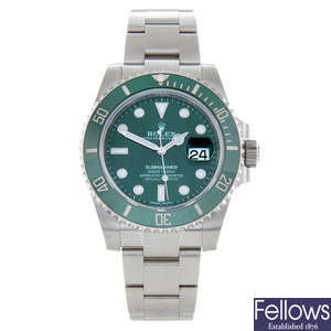 ROLEX - a gentleman's stainless steel  Oyster Perpetual Date Submariner 'Hulk' bracelet watch.