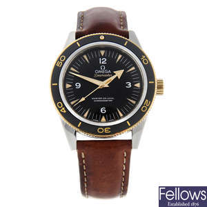 CURRENT MODEL: OMEGA - a gentleman's bi-metal Seamaster 300 Master Co-Axial wrist watch.