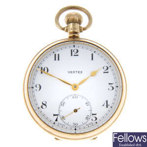 A 9ct yellow gold open face pocket watch by Vertex.