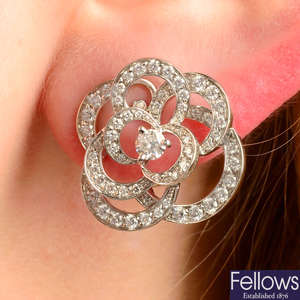 A pair of 18ct gold diamond ‘Fil de Camélia’ earrings, by Chanel.