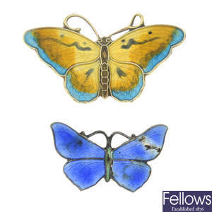 Two enamel butterfly brooches, by John Atkin & Sons and Hroar Prydz.
