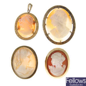 A selection of cameo brooches and pendants.