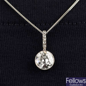 An old-cut diamond single-stone pendant, with 18ct gold chain.