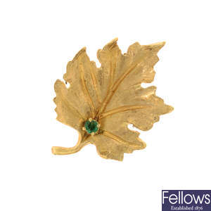 A textured maple leaf brooch, with emerald highlight, by Angela Cummings for Tiffany & Co.