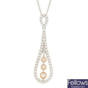 A brilliant-cut diamond pendant, with chain, by Clogau.
