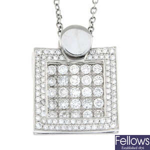An 18ct gold brilliant-cut diamond articulated square-shape pendant, with chain.