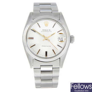 ROLEX - a mid-size stainless steel Oysterdate Precision bracelet watch.