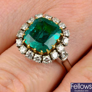 A Colombian emerald and diamond cluster ring.