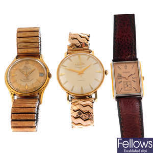 A group of five wrist watches, to include an example by Enicar and Tissot.