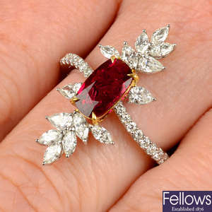 A Burmese ruby and vari-cut diamond dress ring.