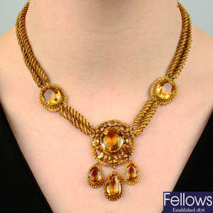 A composite Georgian gold citrine necklace.
