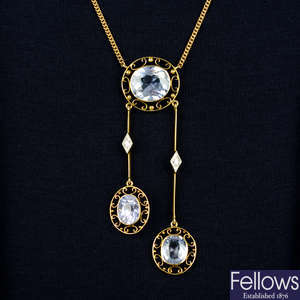 An early 20th century 15ct gold pale blue sapphire and diamond n