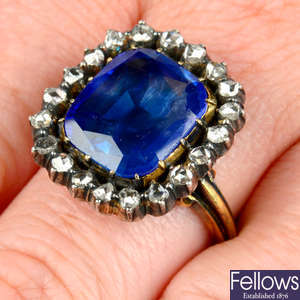 A Kashmir sapphire and rose-cut diamond ring.