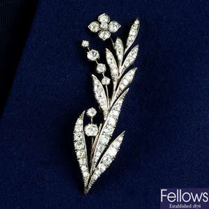 A late Victorian silver and gold, vari-cut diamond floral spray brooch.