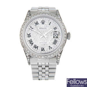 ROLEX - a diamond set stainless steel Oyster Perpetual Datejust bracelet watch, 36mm.