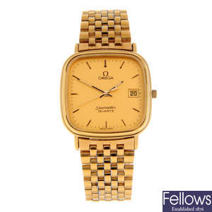 OMEGA - a gold plated Seamaster bracelet watch, 30mm x 30mm.