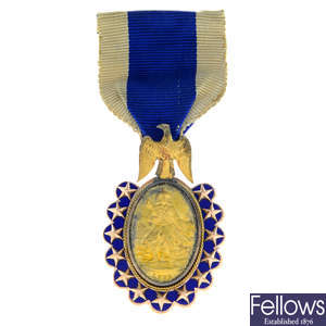 United States of America, Sons of the Revolution gold and enamel medal.