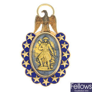 United States of America, Sons of the Revolution gold and enamel medal.