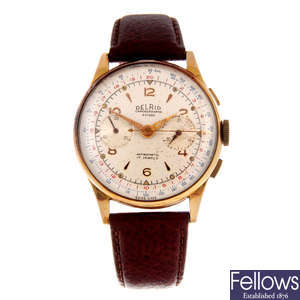 DELRIO - a yellow metal chronograph wrist watch, 37mm.