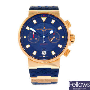 ULYSSE NARDIN - a limited edition 18ct yellow gold Blue Seal chronograph wrist watch.