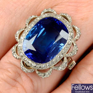 A Kashmir sapphire and rose-cut diamond cluster ring.