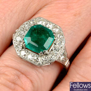 A Colombian emerald and diamond dress ring.