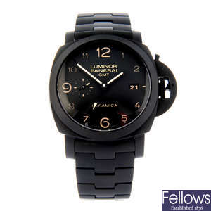 PANERAI - a ceramic Luminor GMT Ceramica bracelet watch, 45mm.