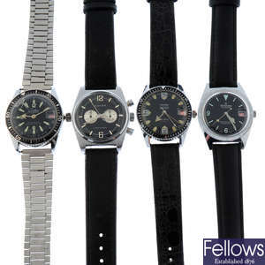 A group of eight assorted watches, to include a CWC military issue watch and a two diver style watches by Freba and Chateau.