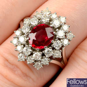 An 18ct gold ruby and brilliant-cut diamond cocktail ring.