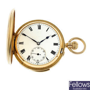 An 18ct yellow gold full hunter minute repeater pocket watch, 55mm.