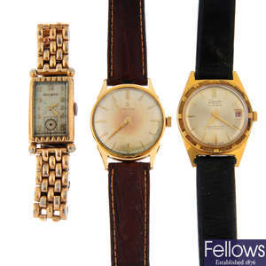 A group of ten assorted watches, to include examples by Bulova and an example by Omega and Eberhard.