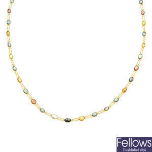 A graduated multi-coloured sapphire necklace.