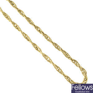 A 9ct gold rope-link chain necklace.