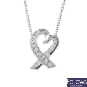 A pave-set diamond 'Loving heart' pendant, with integral chain, by Paloma Picasso, for Tiffany & Co.