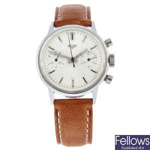 HEUER - a chrome plated chronograph wrist watch, 36mm.